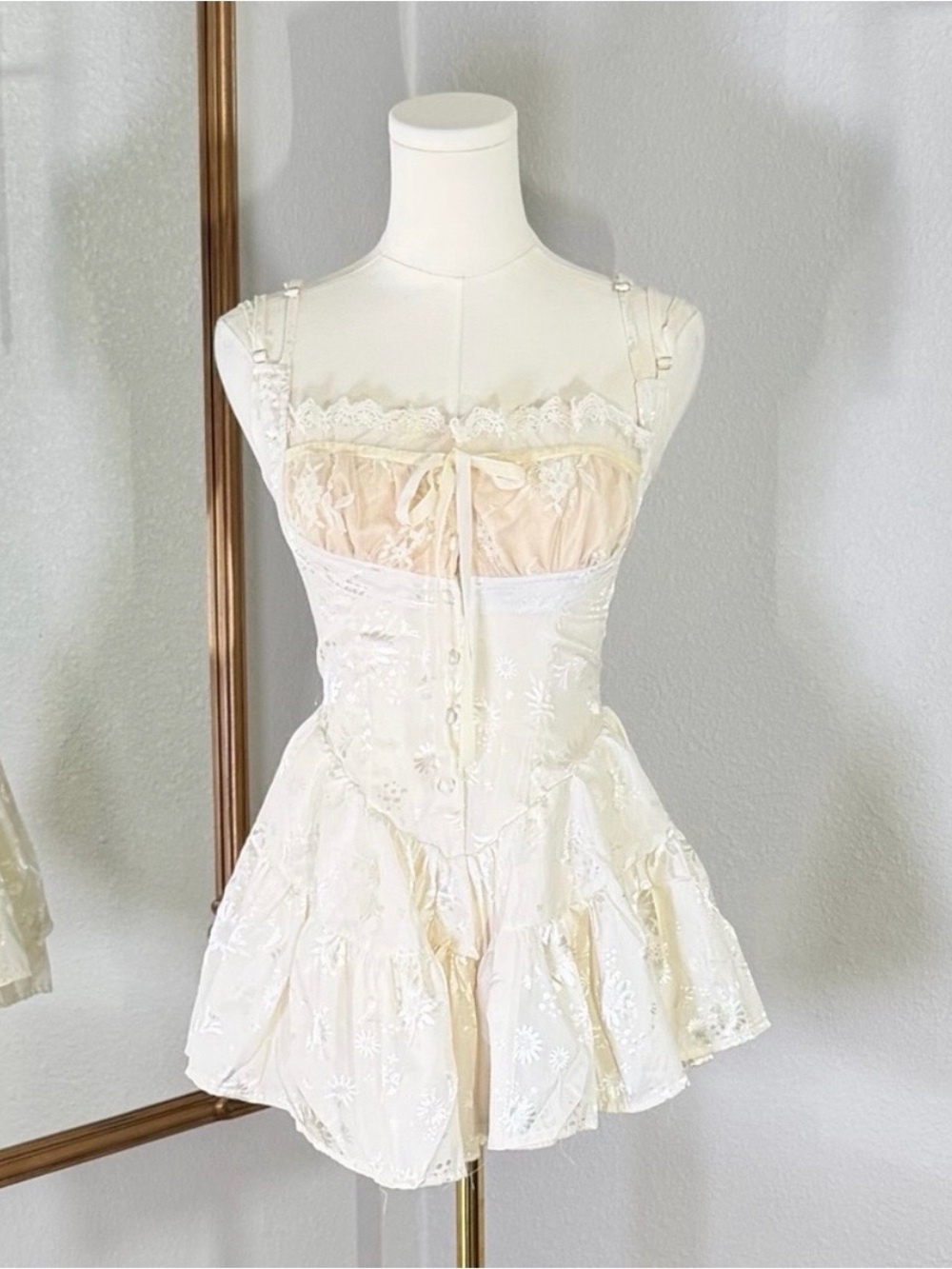 Koala Momo Cottagecore Fairycore Romper S Coquette Dollette Lace Jacquard Sun
